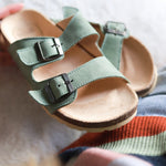 Close up of Slides in Leather SAge