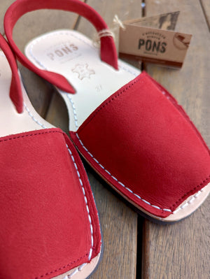Red sandals on wooden deck