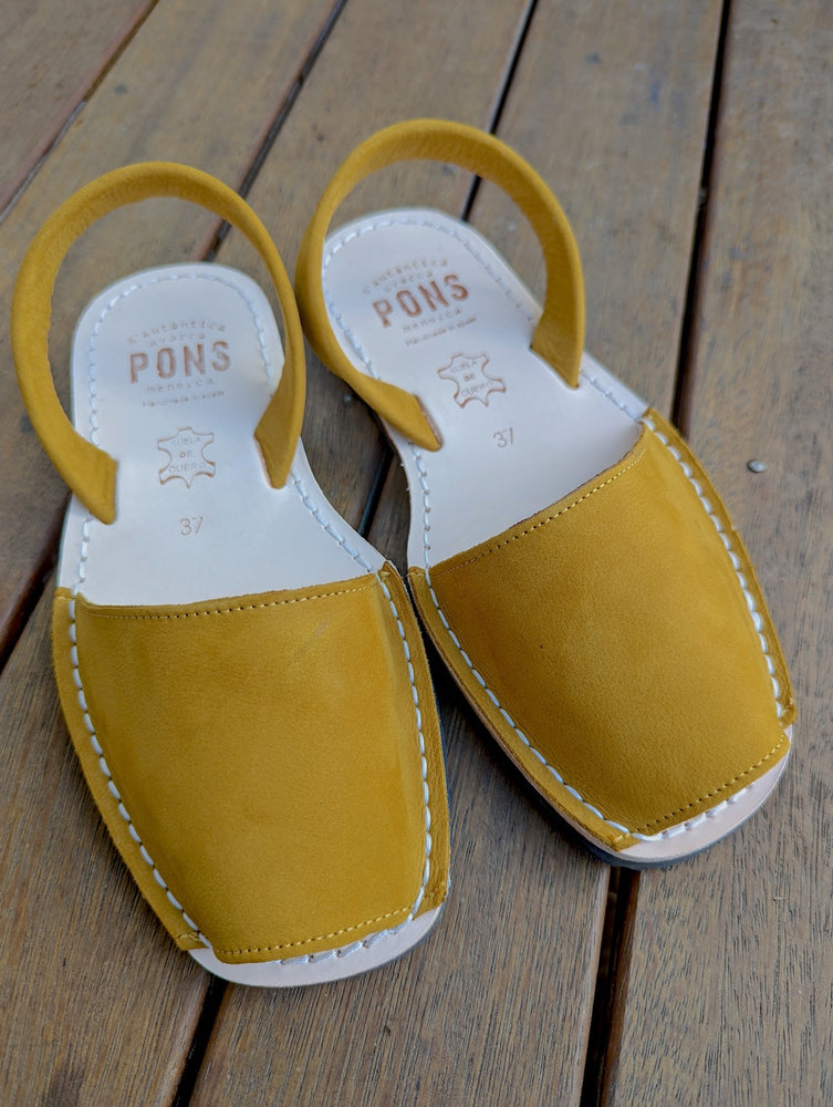 Mustard sandals on wooden deck