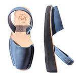 Wide wedge with denim blue leather