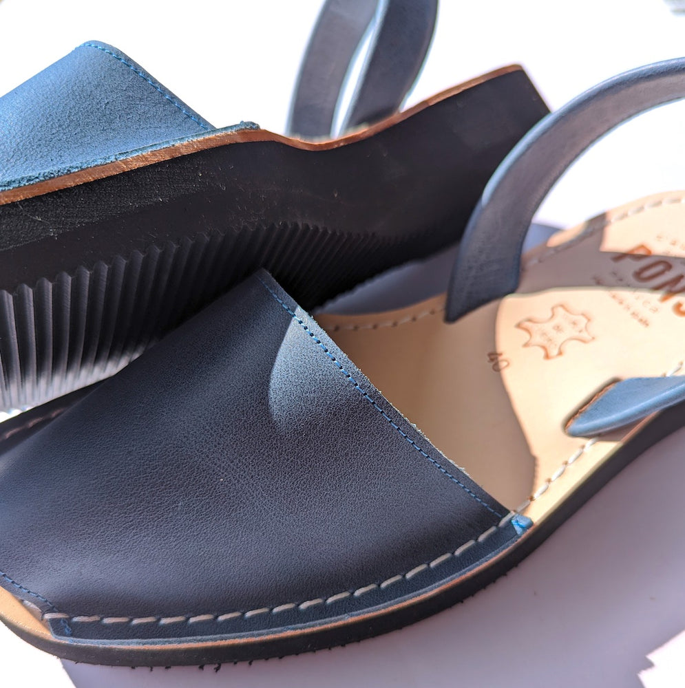 Close up of the leather in denim b