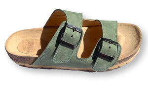 Slides in khaki green - side view